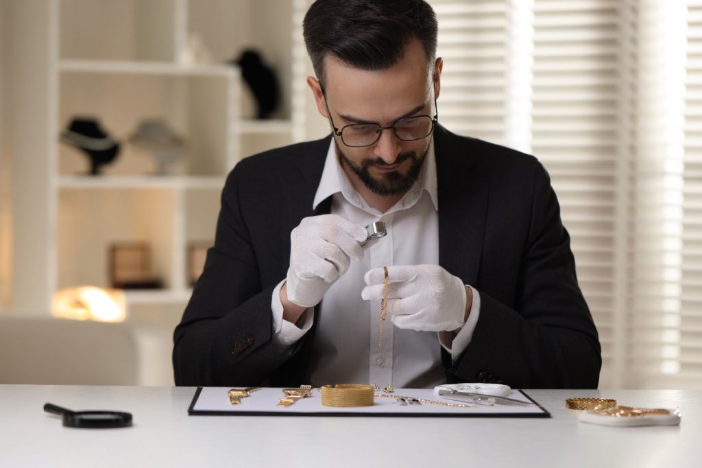 Un bijoutier inspectant un bracelet